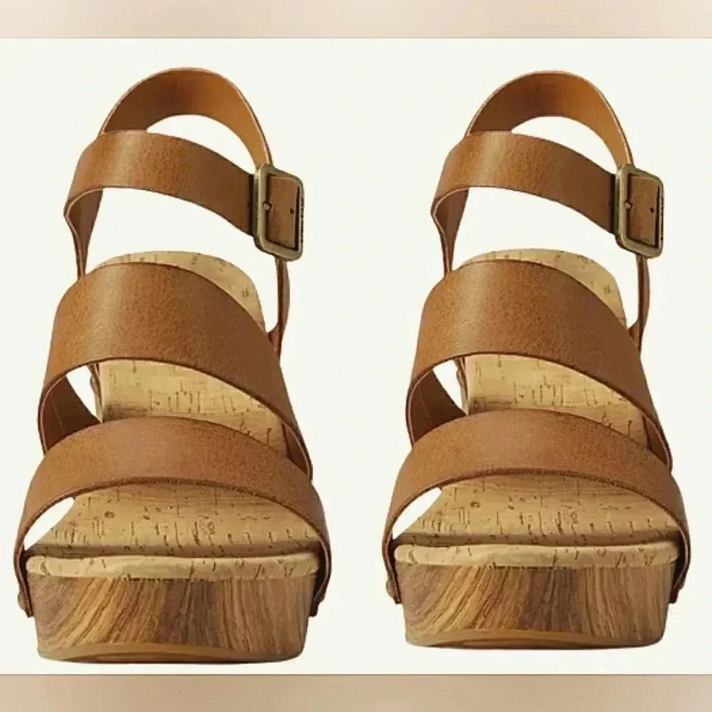 Chunky Platform Sandals 11 Leather Block Heel New